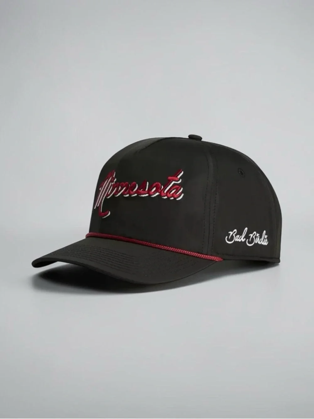 NWT Bad Birdie Minnesota Script Rope Golf Hat Black Red Snapback Adjustable